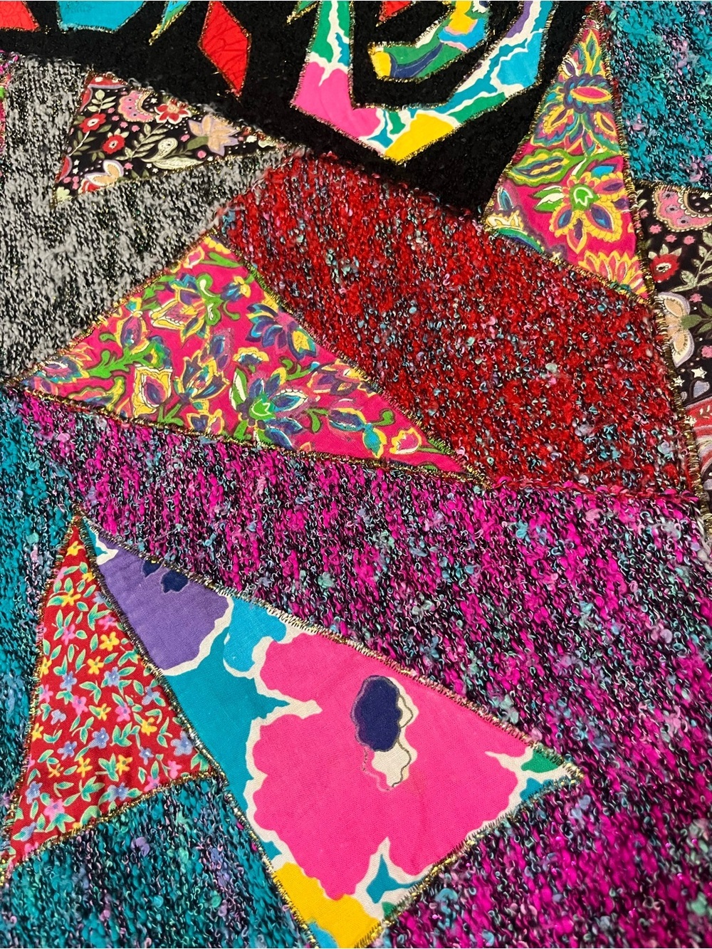 Vtg Mariea Kim Sweater Multicolor Vintage 80s Patchwork Knit Batwing Pullover M - Picture 8 of 12